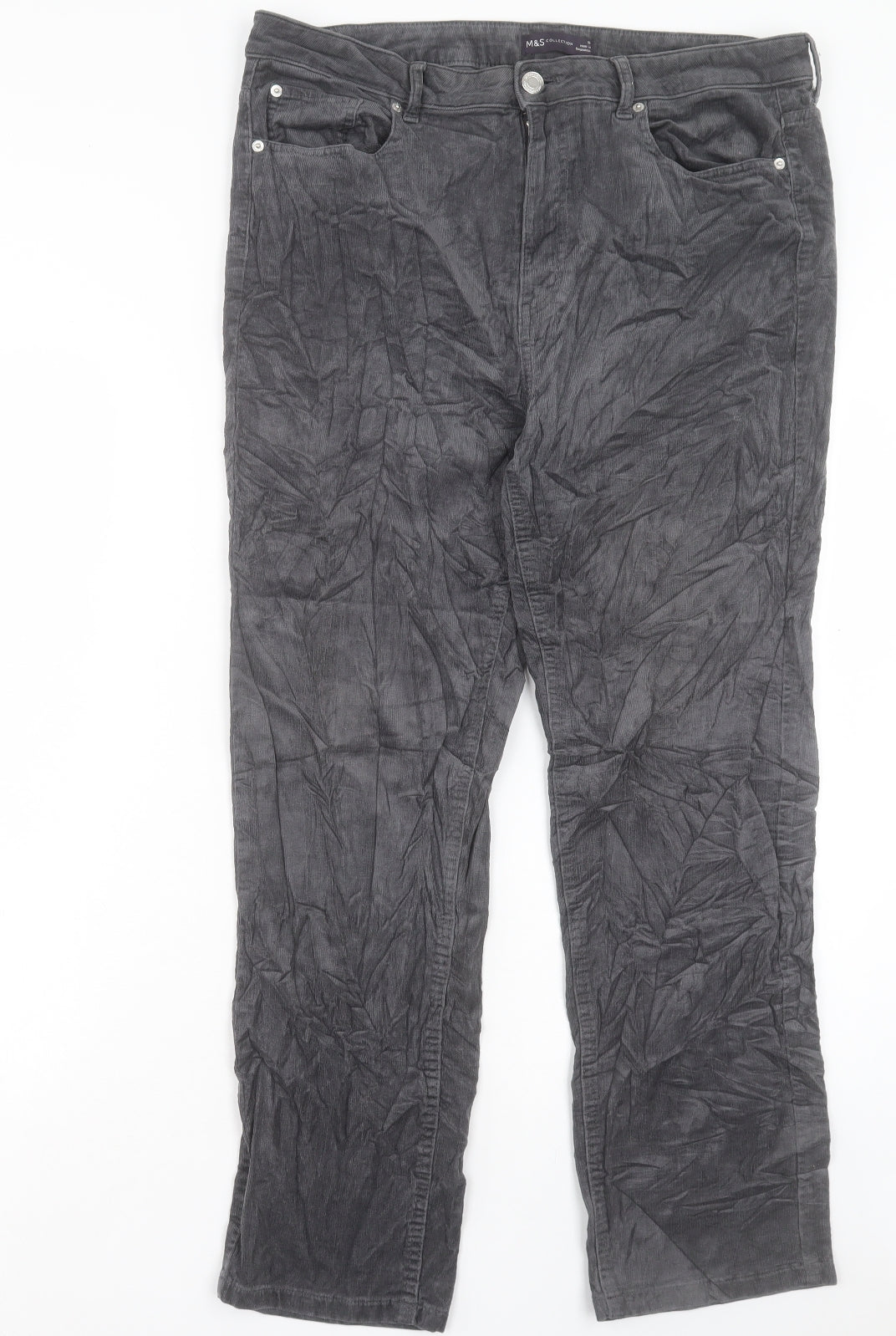Marks and Spencer Womens Grey Cotton Trousers Size 16 L27 in Regular Button
