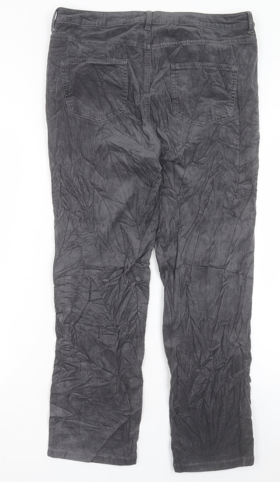 Marks and Spencer Womens Grey Cotton Trousers Size 16 L27 in Regular Button