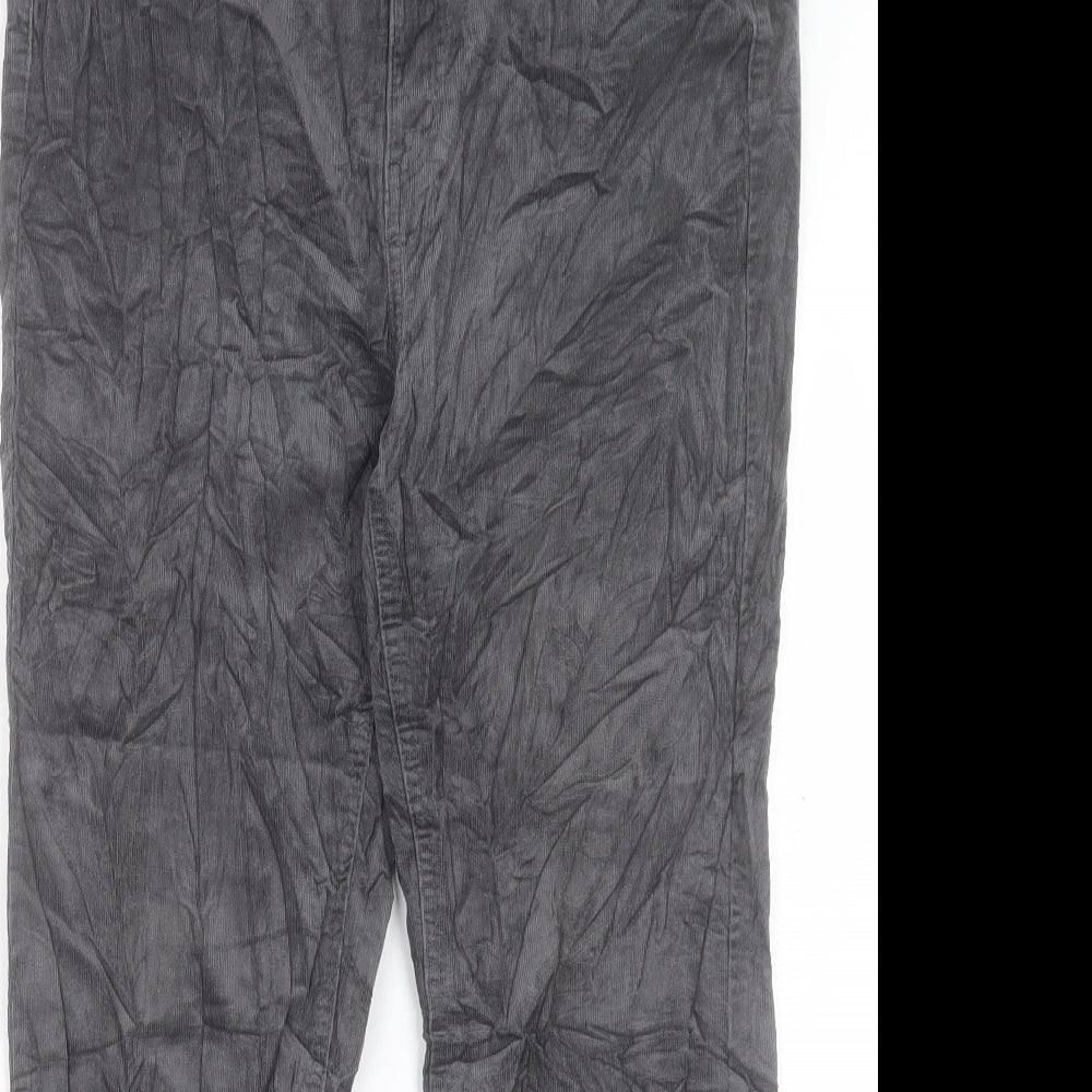 Marks and Spencer Womens Grey Cotton Trousers Size 16 L27 in Regular Button