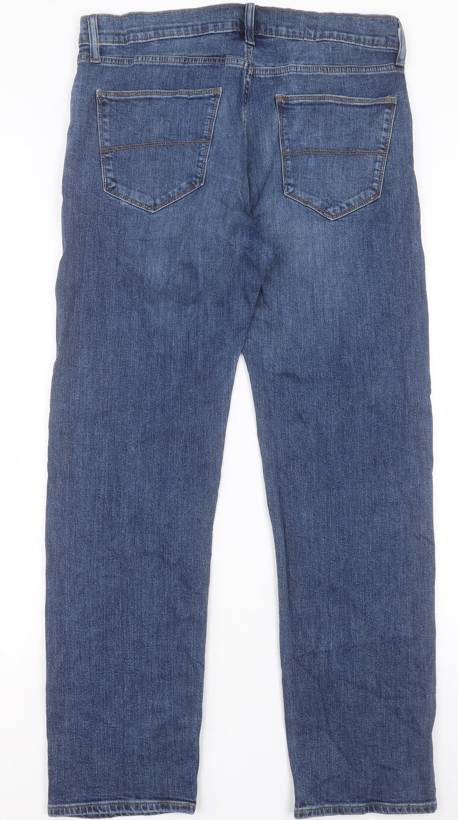 Marks and Spencer Mens Blue Cotton Straight Jeans Size 34 in L31 in Regular Button