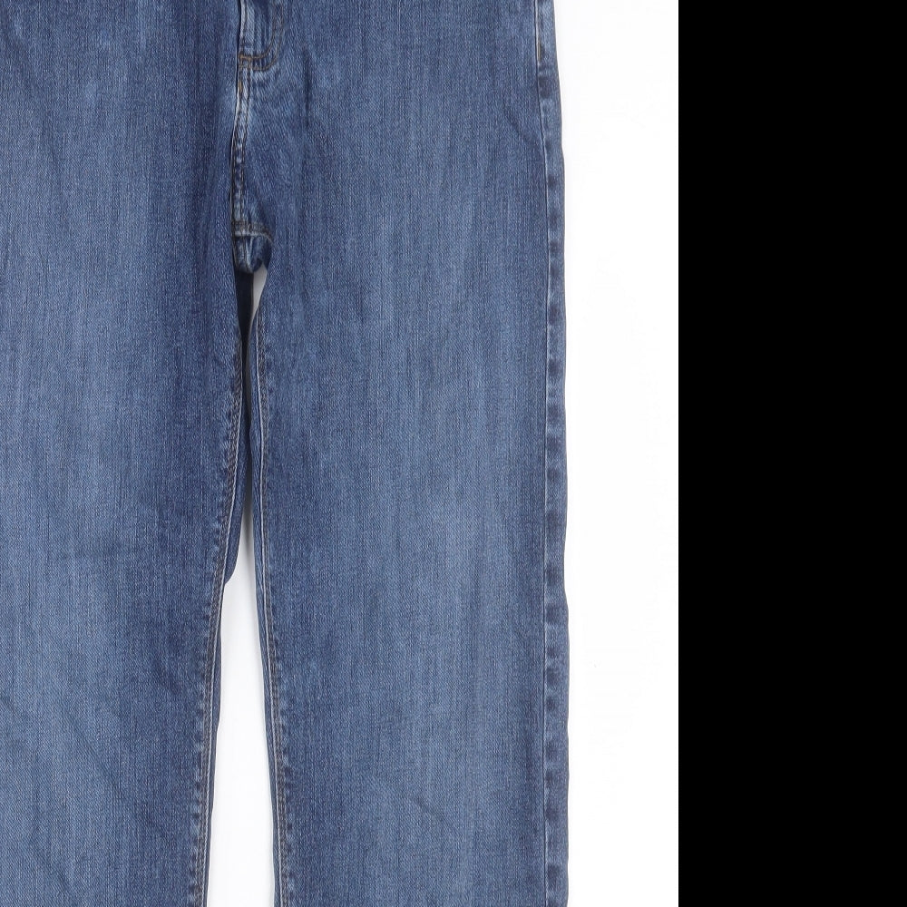 Marks and Spencer Mens Blue Cotton Straight Jeans Size 34 in L31 in Regular Button