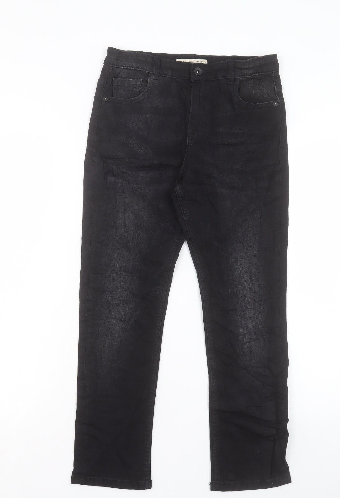 Marks and Spencer Boys Black Cotton Straight Jeans Size 10-11 Years Regular Button