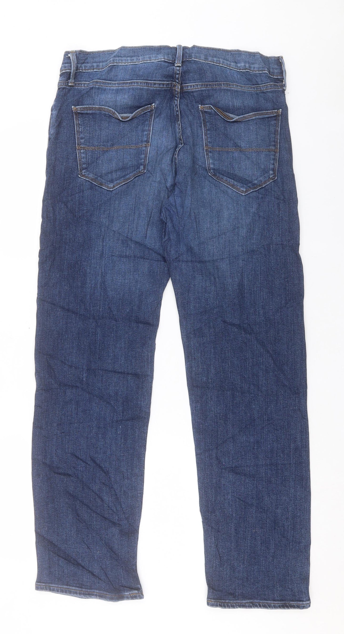 Marks and Spencer Mens Blue Cotton Straight Jeans Size 34 in L31 in Regular Button