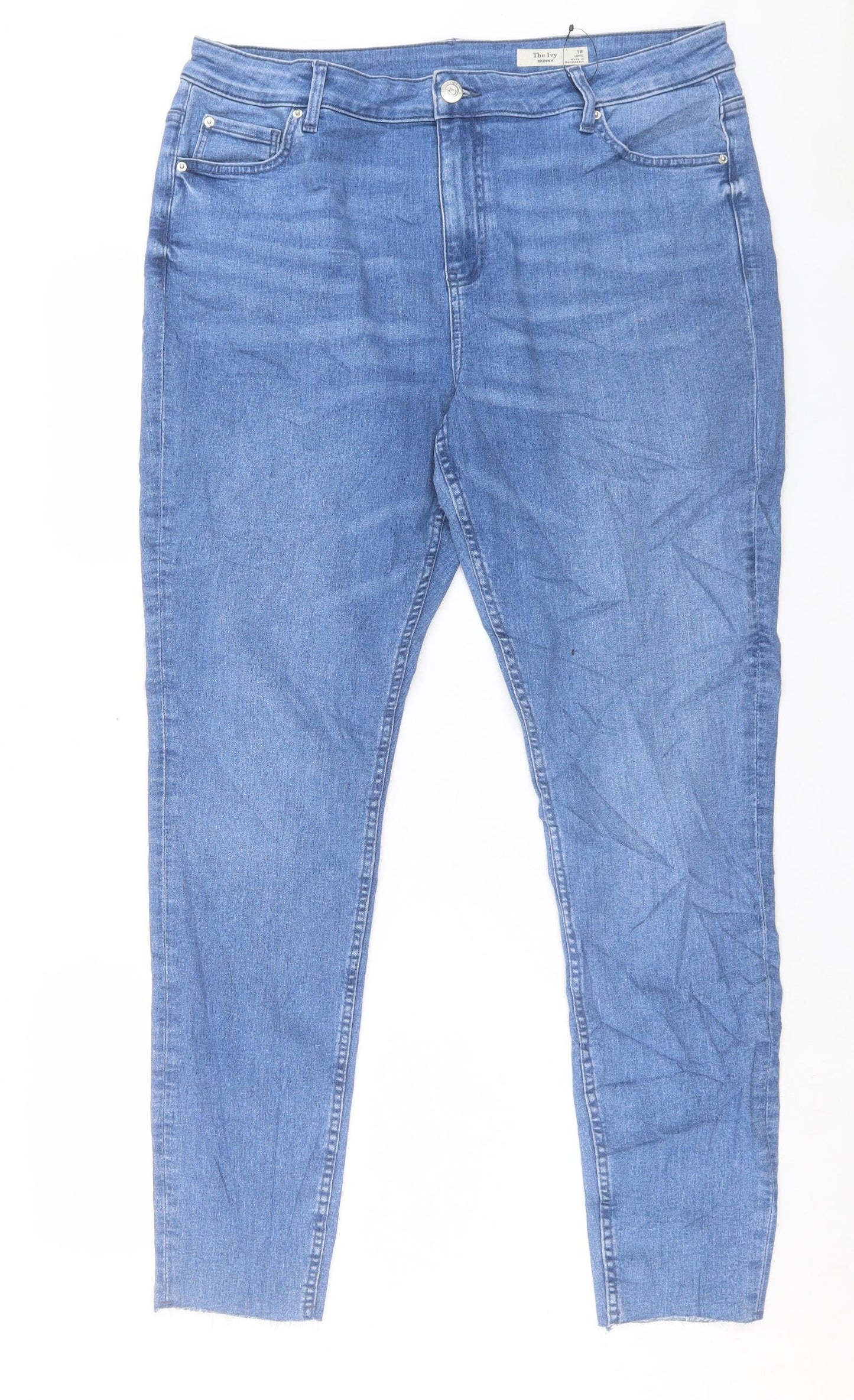 Marks and Spencer Womens Blue Cotton Skinny Jeans Size 18 L31 in Regular Button