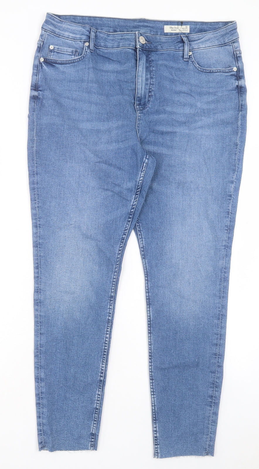 Marks and Spencer Womens Blue Cotton Skinny Jeans Size 18 L28 in Regular Button