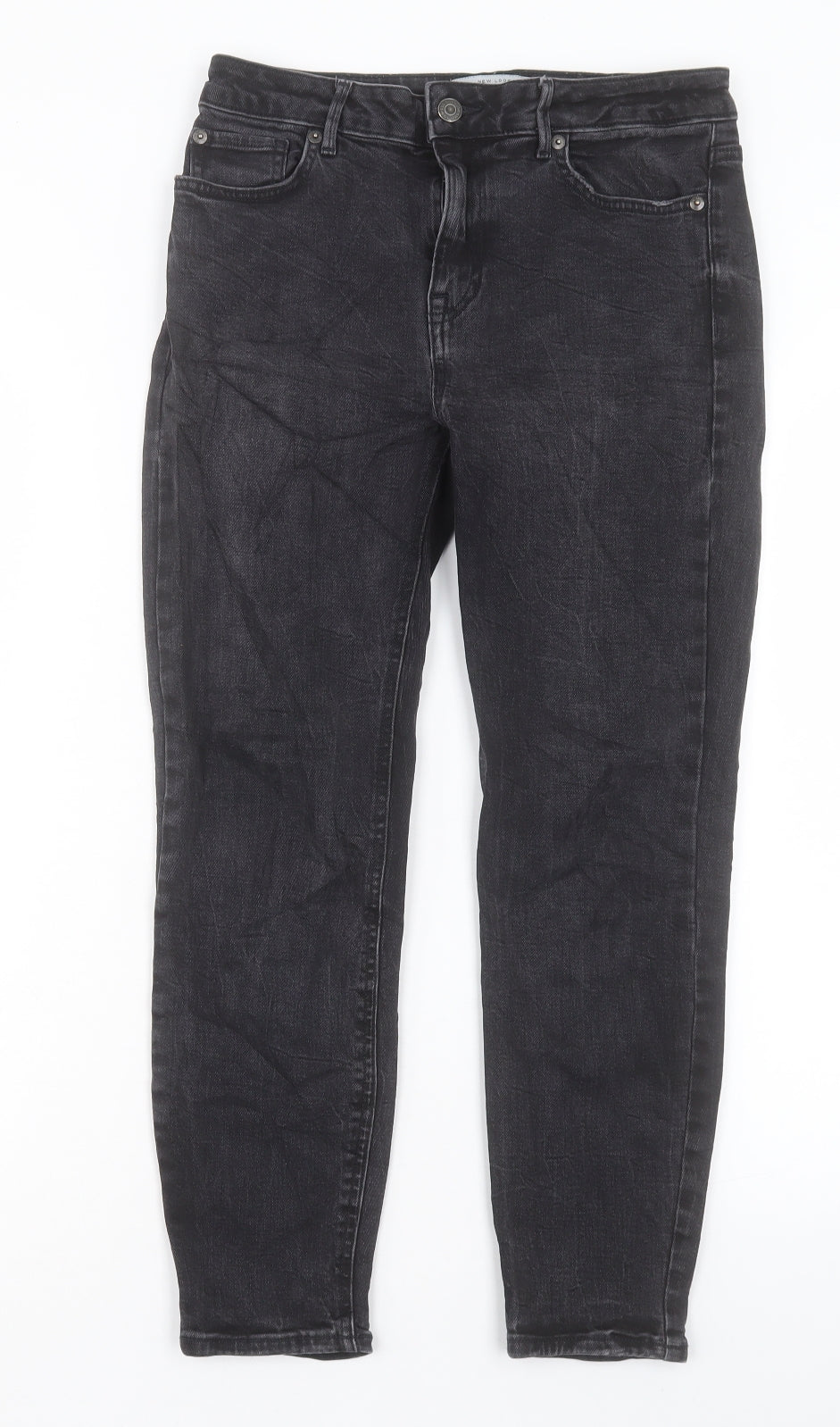 New Look Womens Black Cotton Cropped Jeans Size 10 L24 in Regular Button