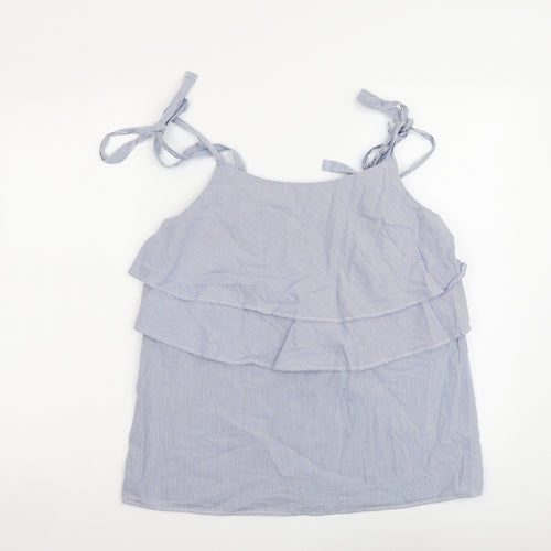 NEXT Womens Blue Striped Cotton Basic Tank Size 10 Square Neck