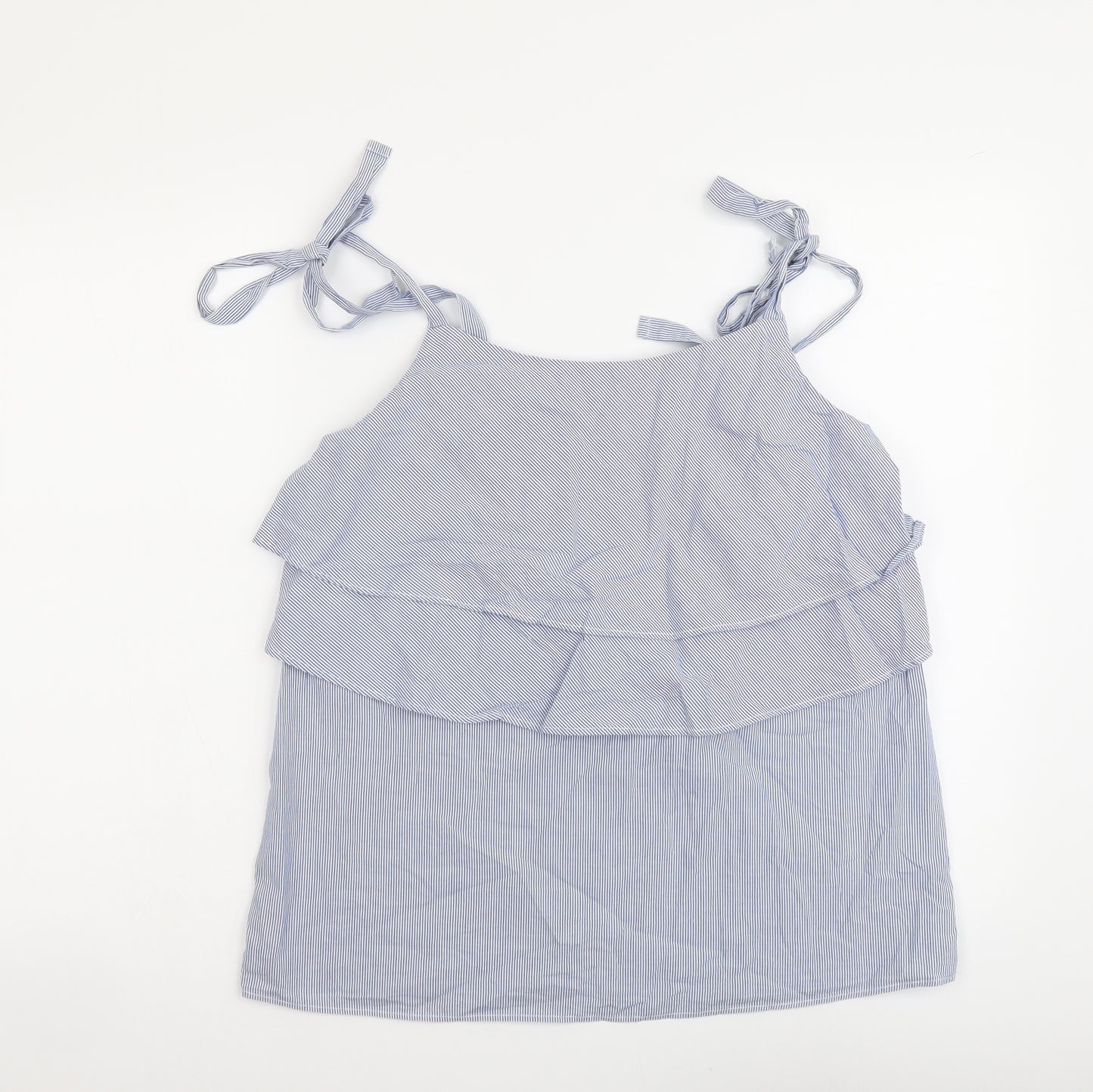 NEXT Womens Blue Striped Cotton Basic Tank Size 10 Square Neck