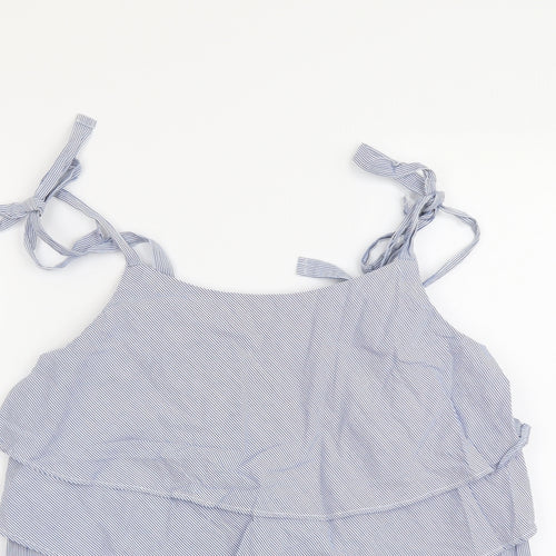 NEXT Womens Blue Striped Cotton Basic Tank Size 10 Square Neck