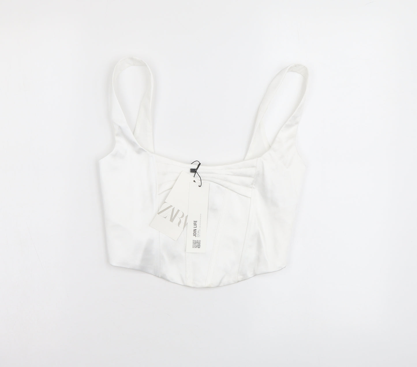 Zara Womens White Polyester Cropped Tank Size S Round Neck