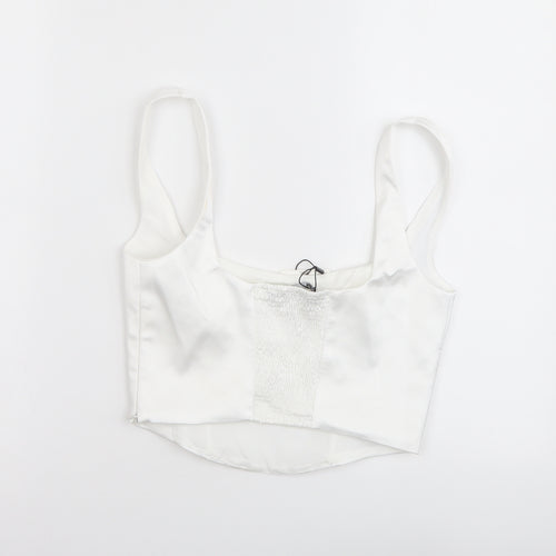 Zara Womens White Polyester Cropped Tank Size S Round Neck