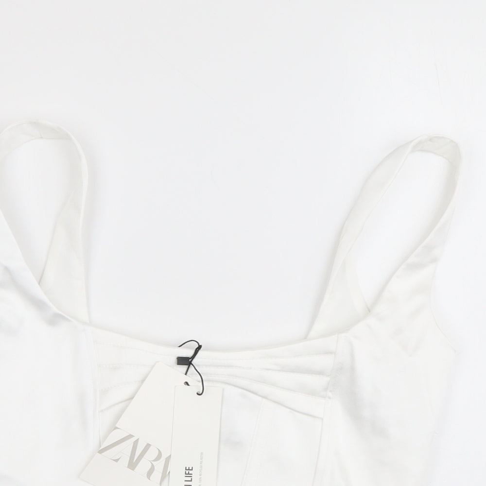 Zara Womens White Polyester Cropped Tank Size S Round Neck