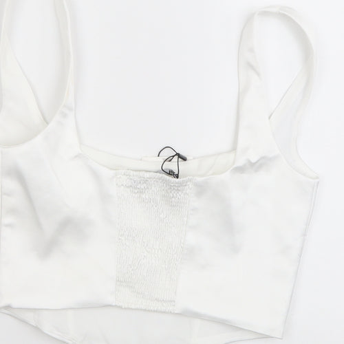 Zara Womens White Polyester Cropped Tank Size S Round Neck