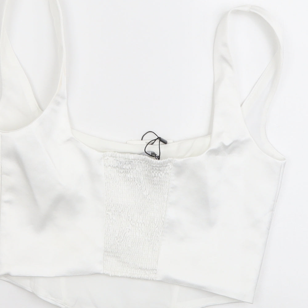 Zara Womens White Polyester Cropped Tank Size S Round Neck
