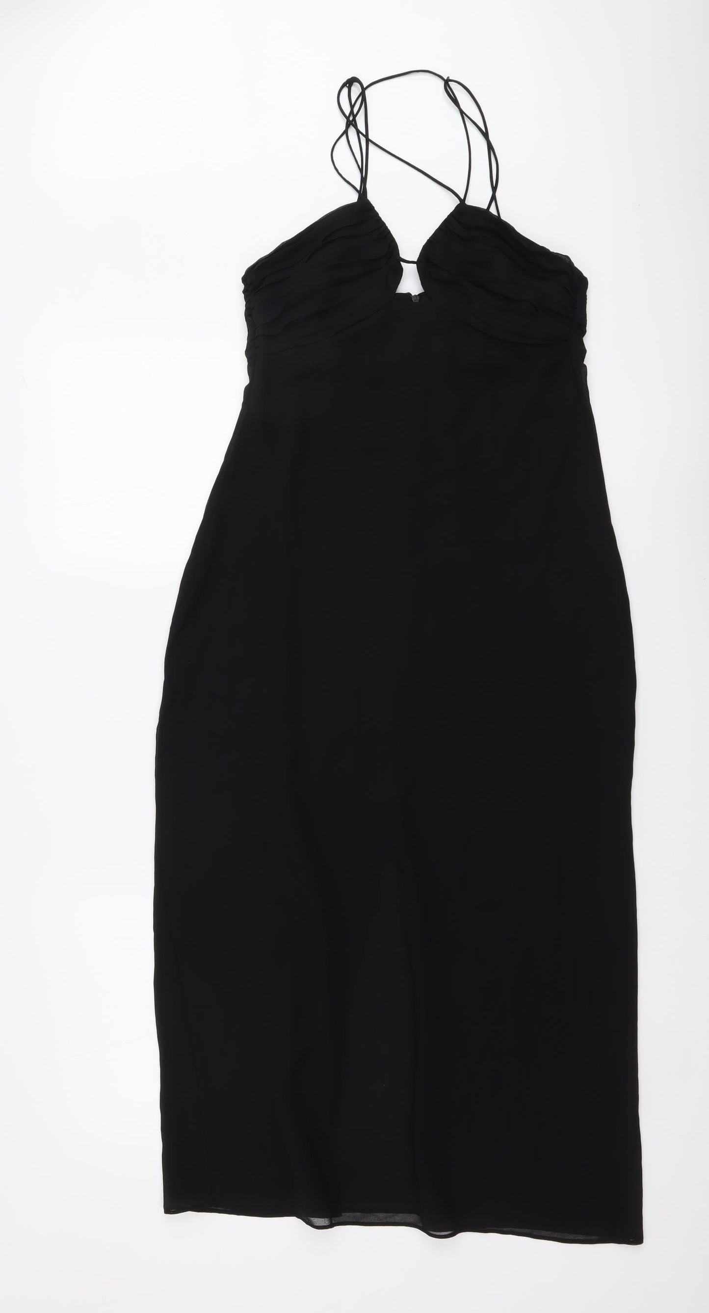 Zara Womens Black Polyester Pencil Dress Size S V-Neck Zip