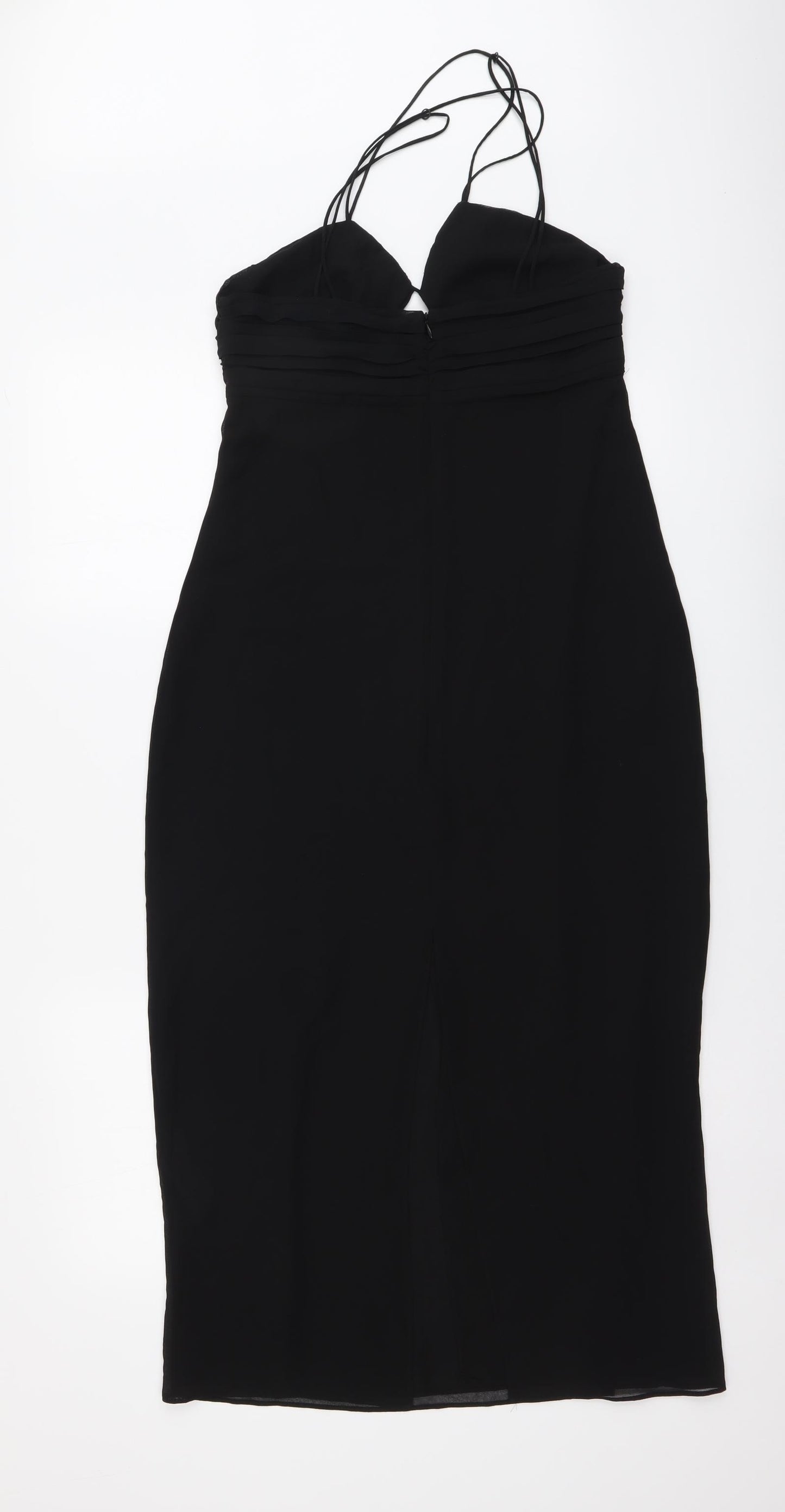 Zara Womens Black Polyester Pencil Dress Size S V-Neck Zip