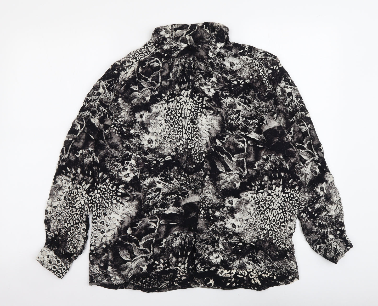 Donatella Womens Black Floral Viscose Basic Button-Up Size 12 Collared