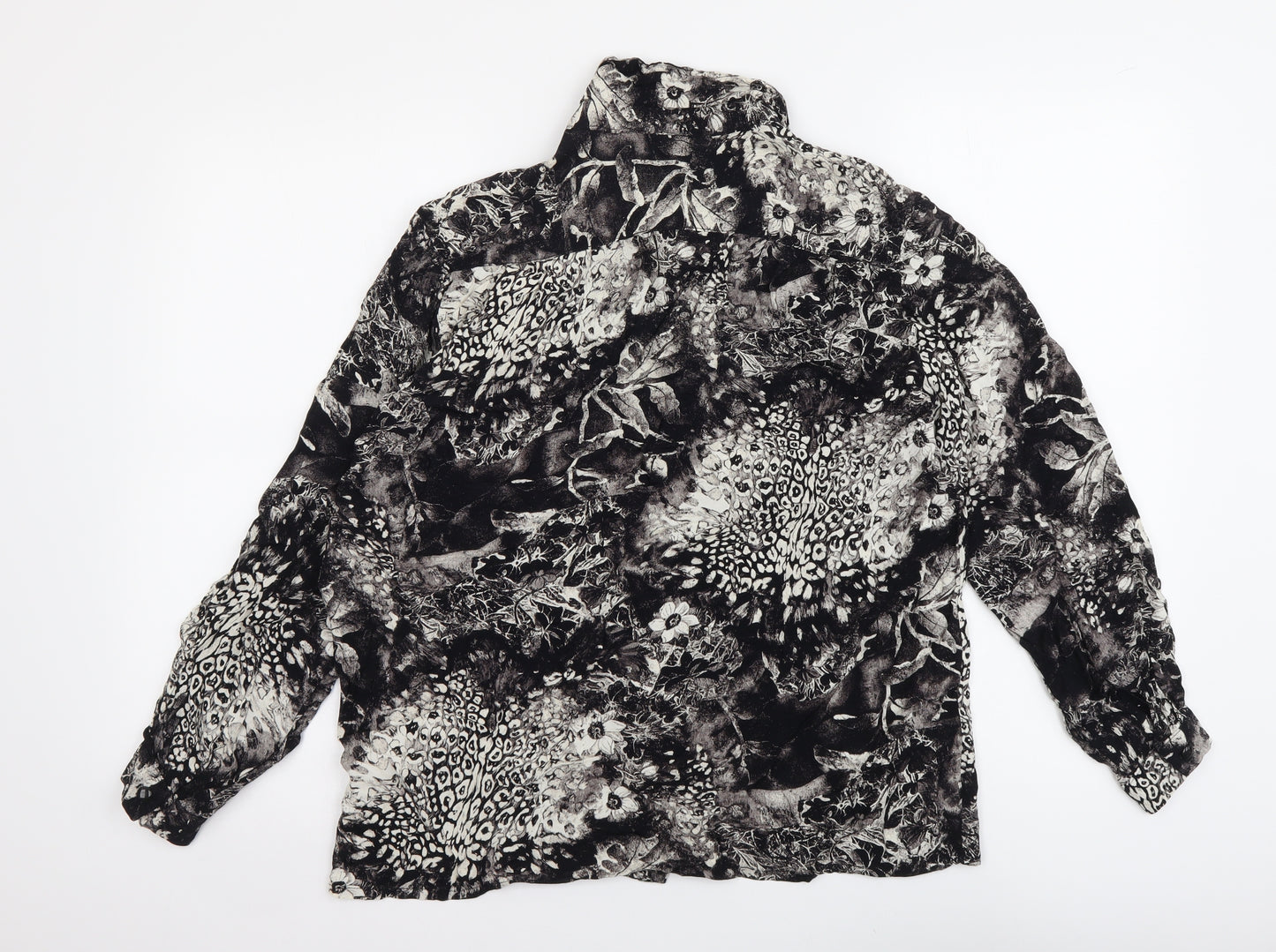 Donatella Womens Black Floral Viscose Basic Button-Up Size 12 Collared
