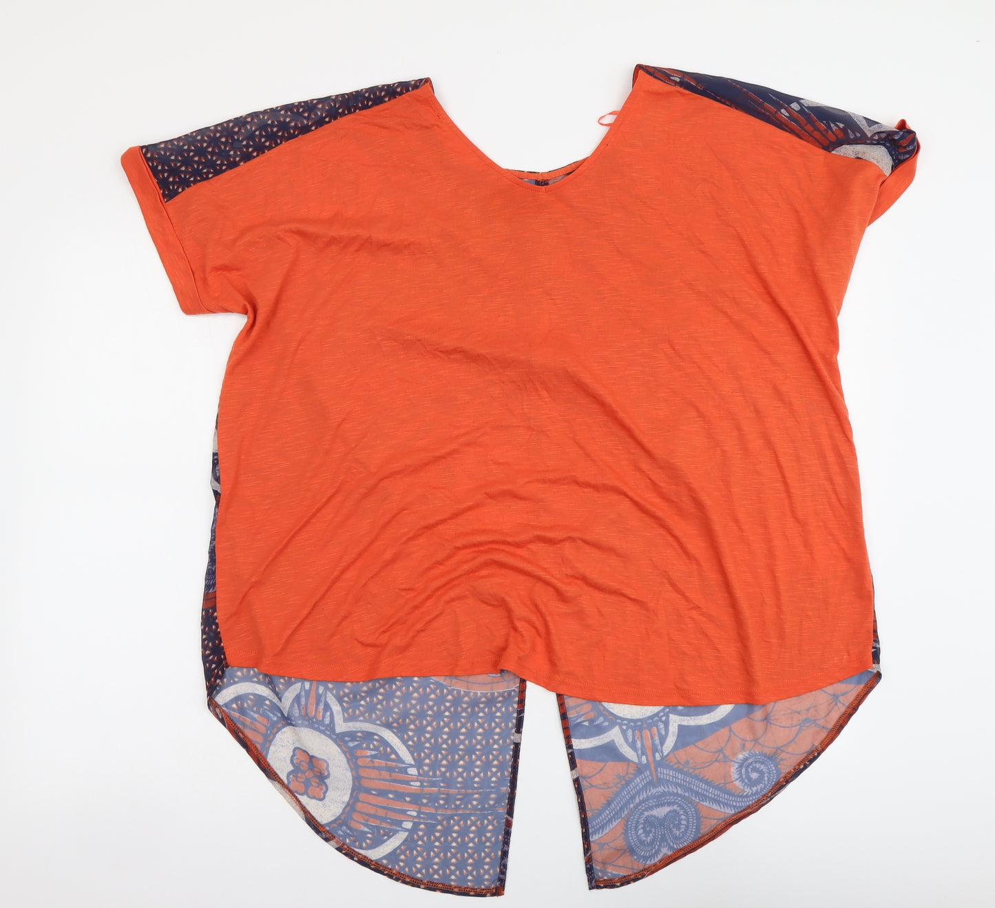 NEXT Womens Orange Geometric Polyester Basic Blouse Size 22 V-Neck