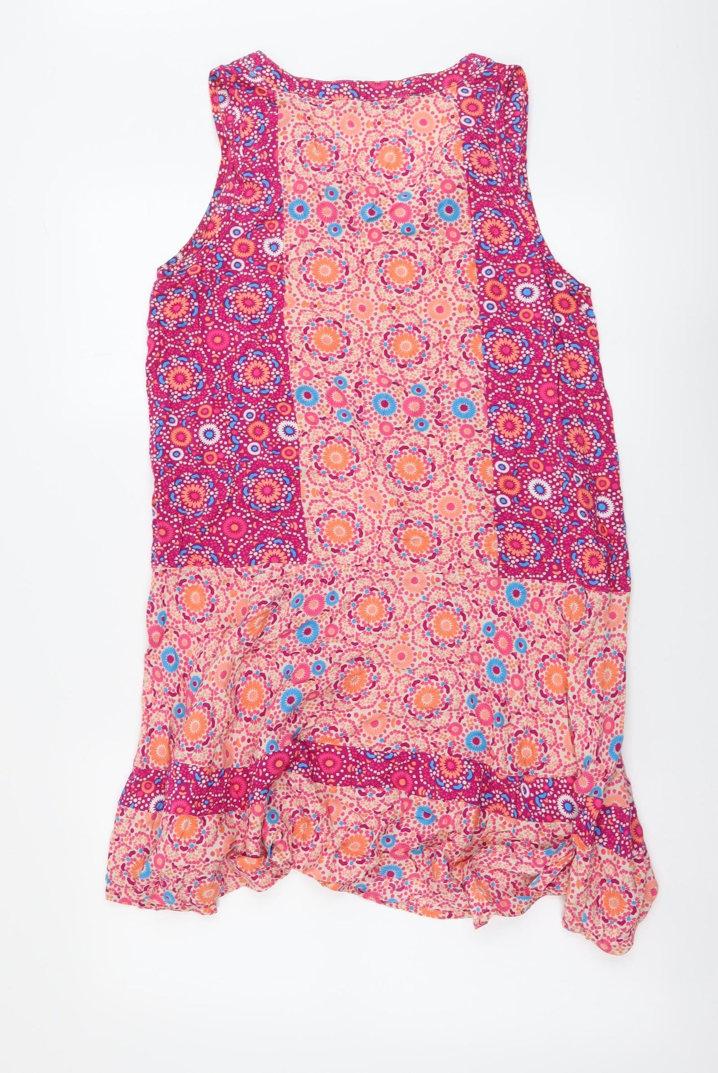 TU Womens Pink Geometric Viscose A-Line Size 12 V-Neck Pullover - Floral