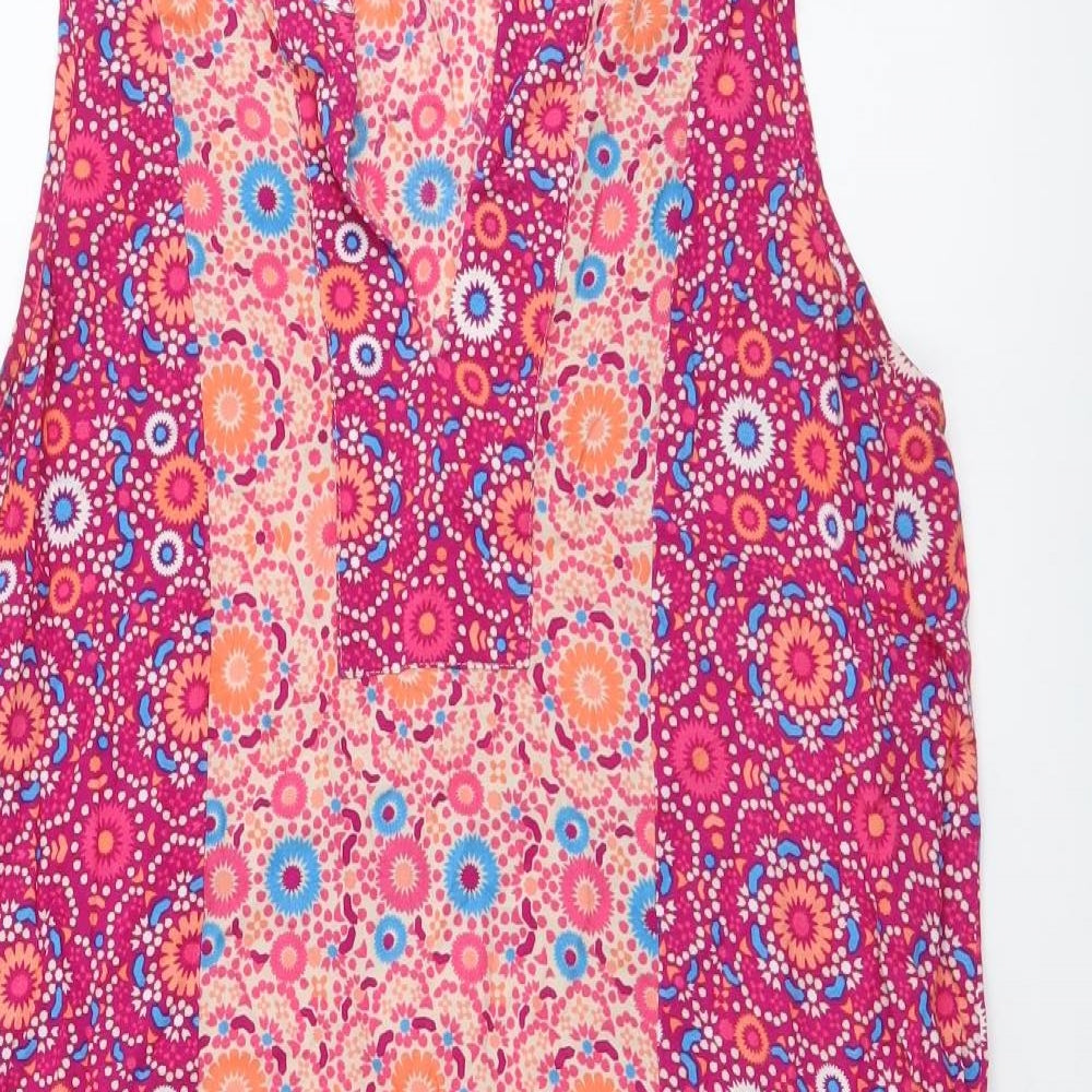 TU Womens Pink Geometric Viscose A-Line Size 12 V-Neck Pullover - Floral