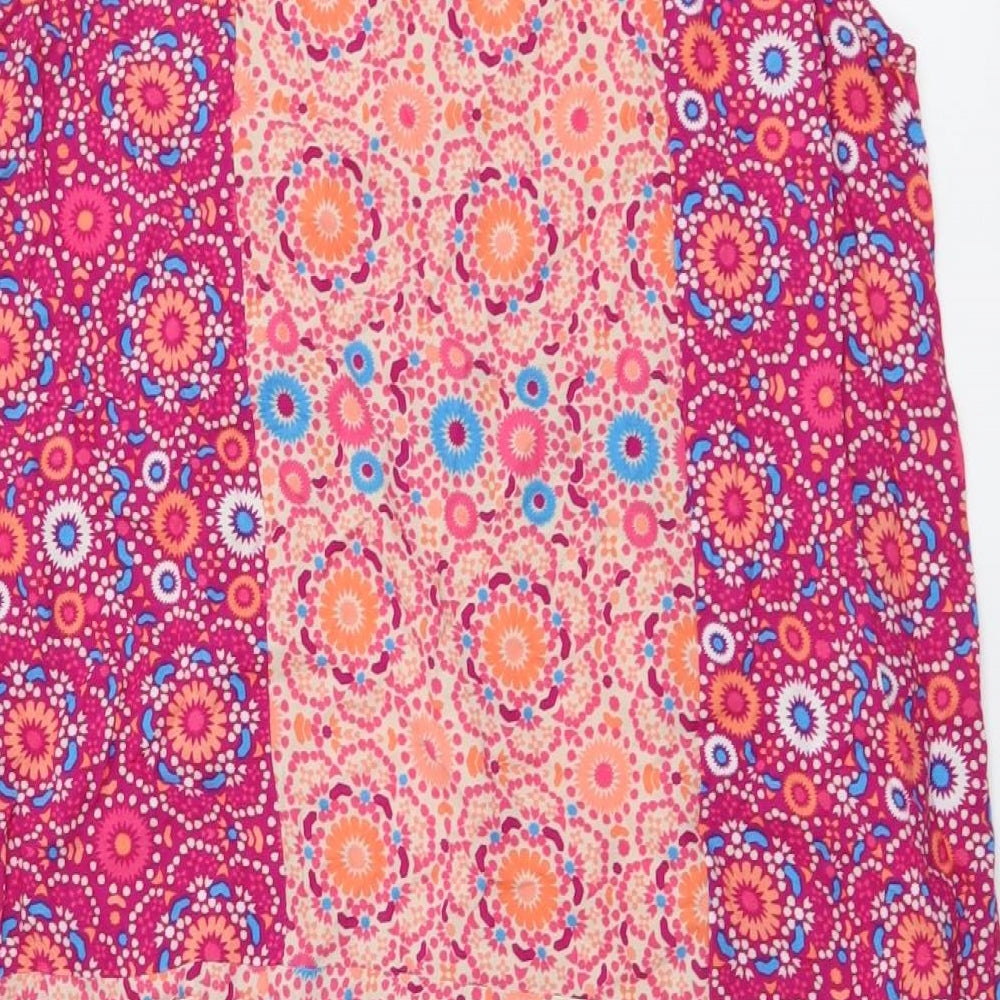 TU Womens Pink Geometric Viscose A-Line Size 12 V-Neck Pullover - Floral