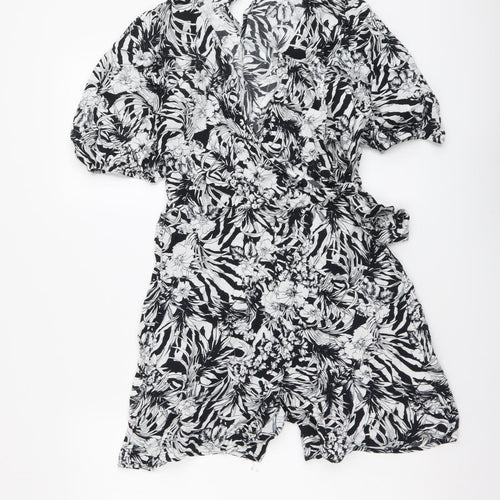 F&F Womens Black Floral Viscose Playsuit One-Piece Size 8 Pullover