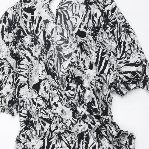 F&F Womens Black Floral Viscose Playsuit One-Piece Size 8 Pullover