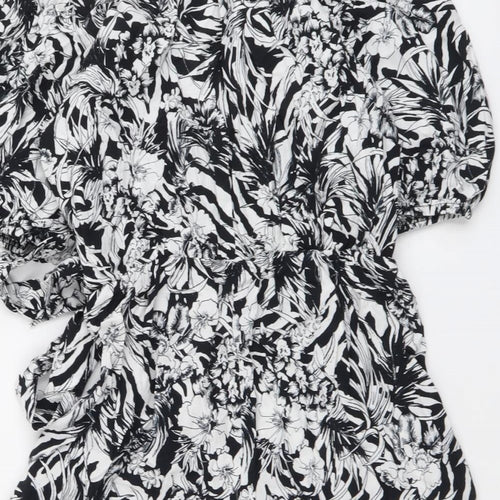 F&F Womens Black Floral Viscose Playsuit One-Piece Size 8 Pullover
