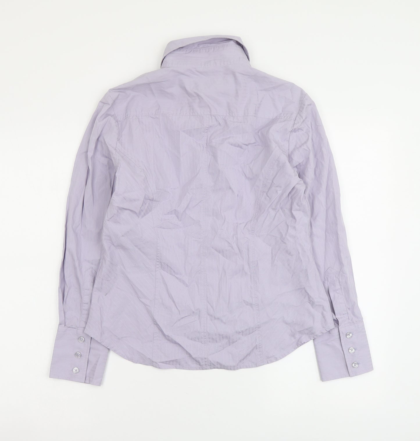 Avenue Womens Purple Striped Cotton Basic Button-Up Size 12 Collared