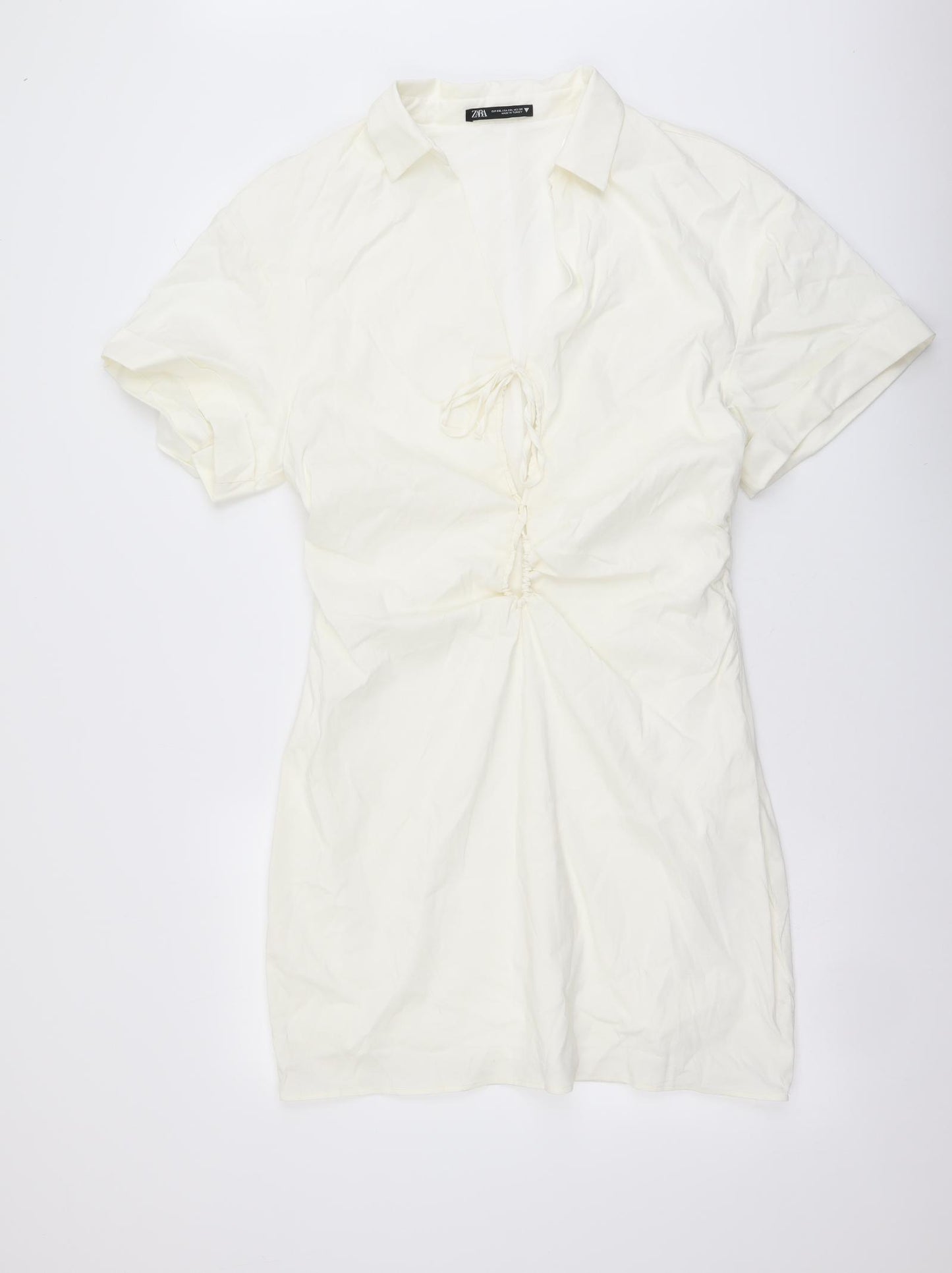 Zara Womens Ivory Polyester Shirt Dress Size 2XL Collared Zip