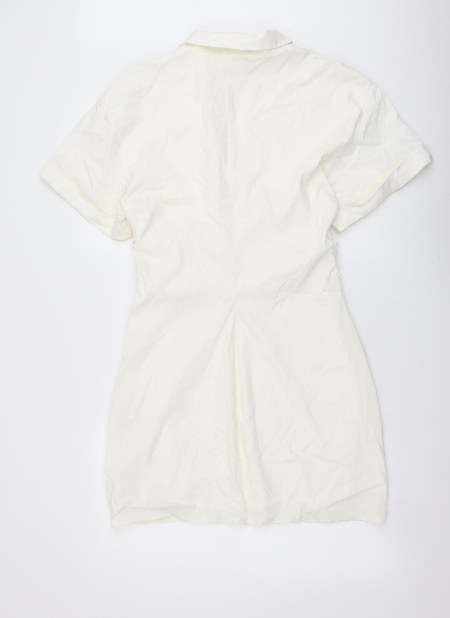 Zara Womens Ivory Polyester Shirt Dress Size 2XL Collared Zip