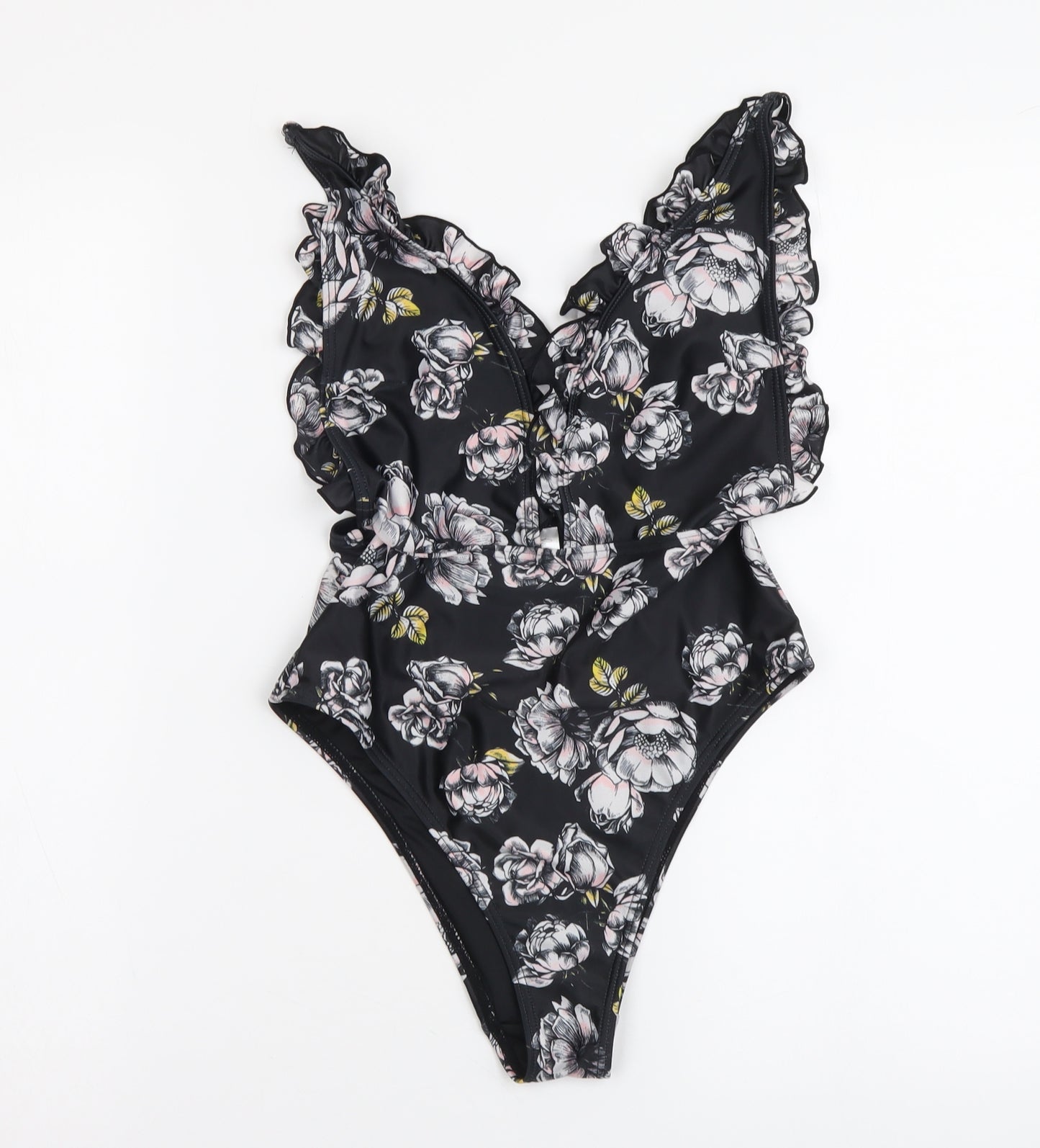 Peek&Beau Womens Black Floral Nylon One Piece Size 8