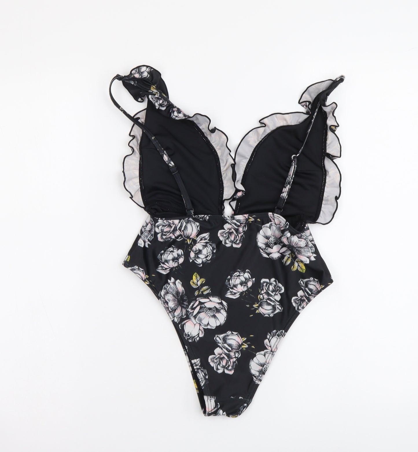 Peek&Beau Womens Black Floral Nylon One Piece Size 8