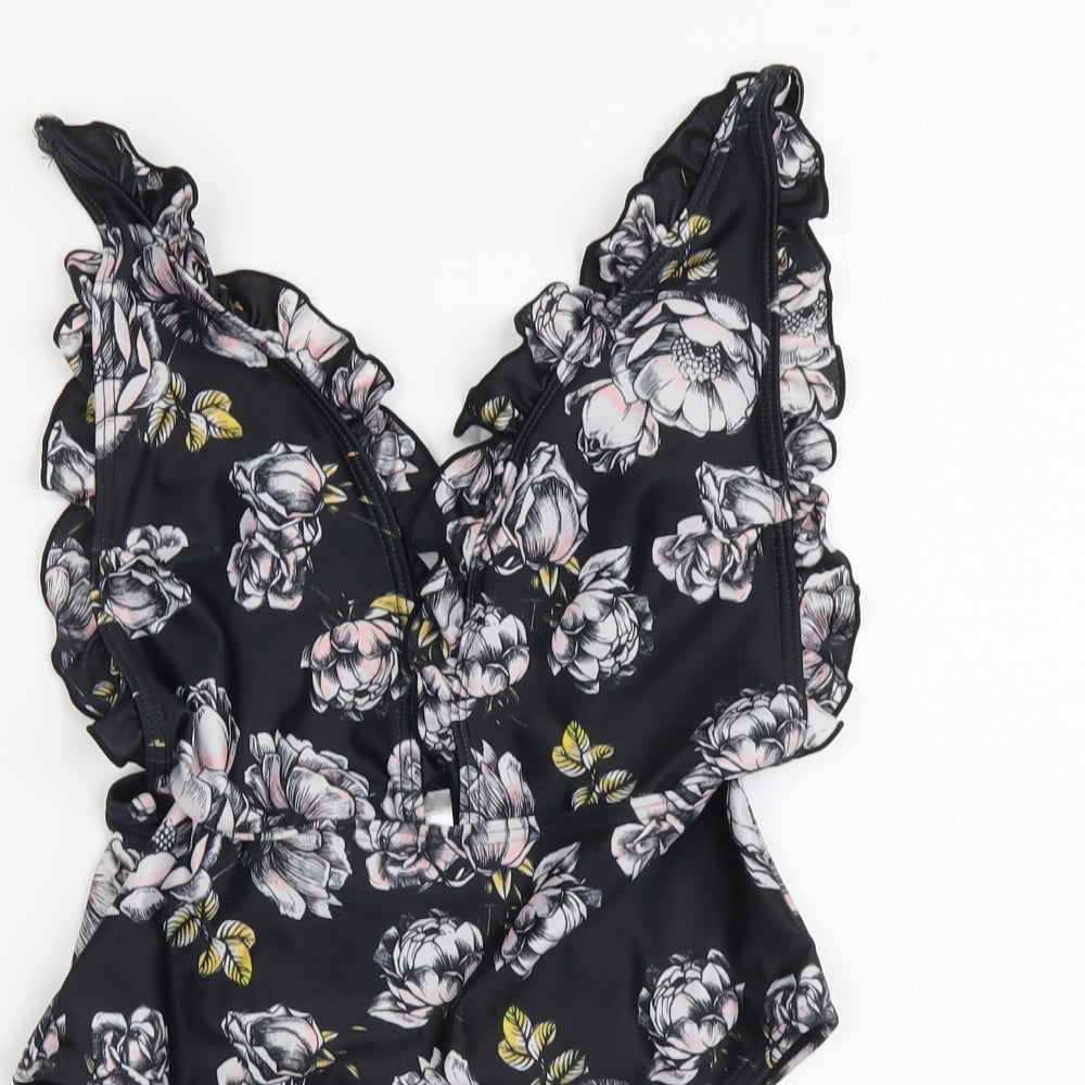 Peek&Beau Womens Black Floral Nylon One Piece Size 8