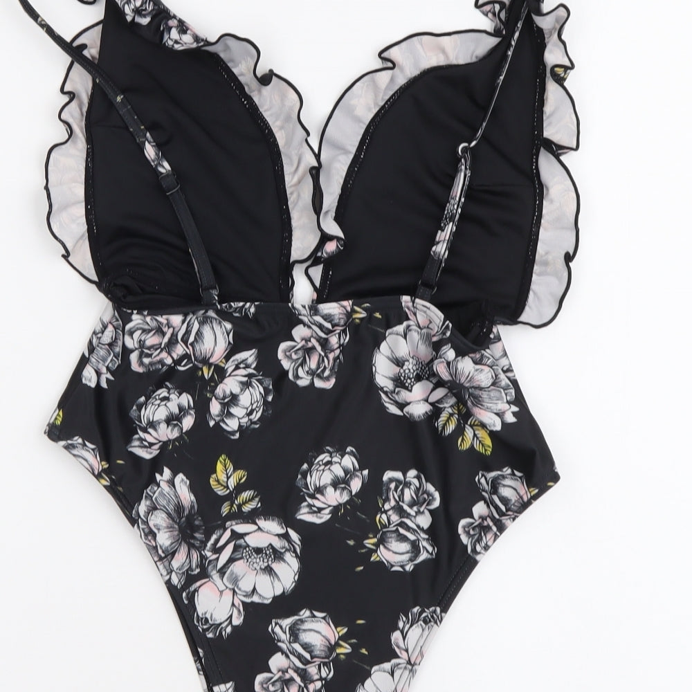 Peek&Beau Womens Black Floral Nylon One Piece Size 8