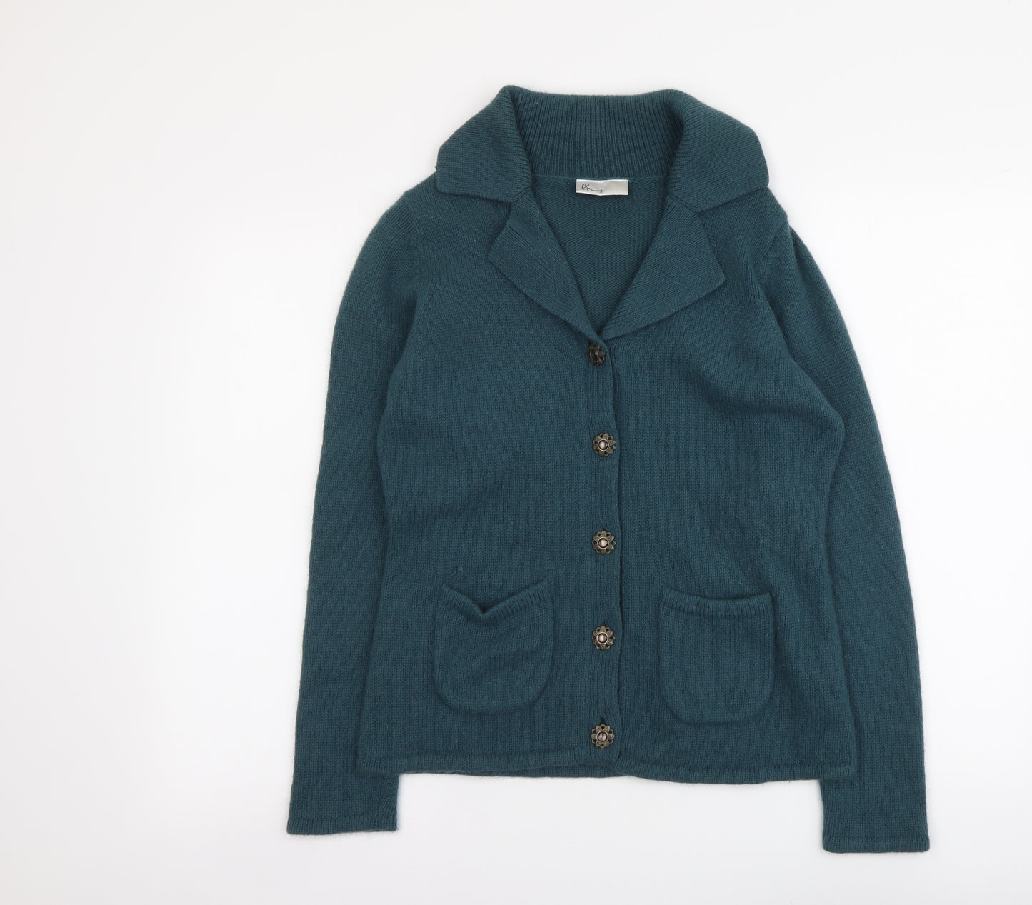 BHS Womens Green Collared Nylon Cardigan Jumper Size 12