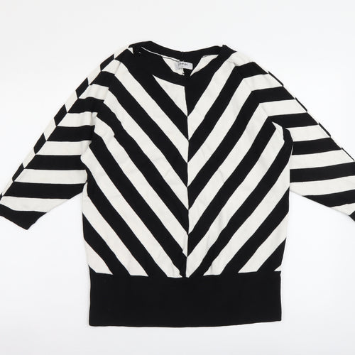 Soon Womens Black Round Neck Striped Viscose Pullover Jumper Size 10