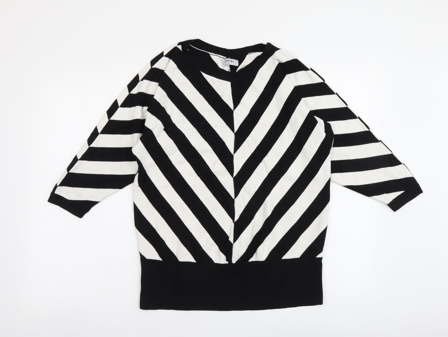 Soon Womens Black Round Neck Striped Viscose Pullover Jumper Size 10