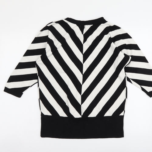Soon Womens Black Round Neck Striped Viscose Pullover Jumper Size 10