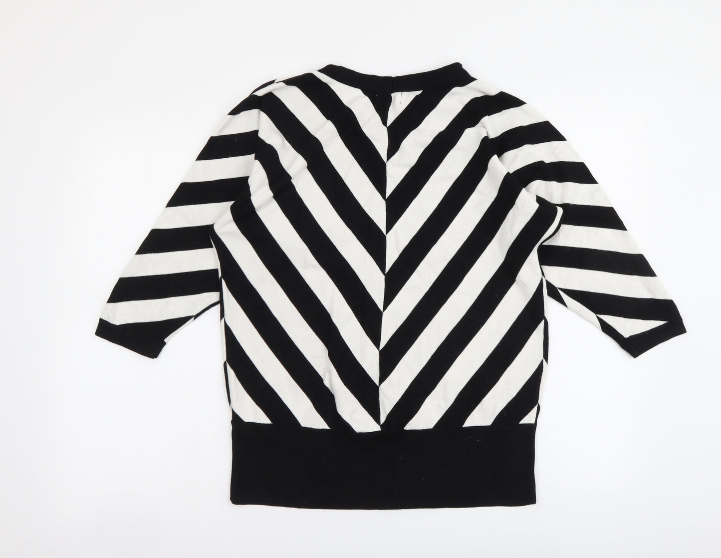 Soon Womens Black Round Neck Striped Viscose Pullover Jumper Size 10