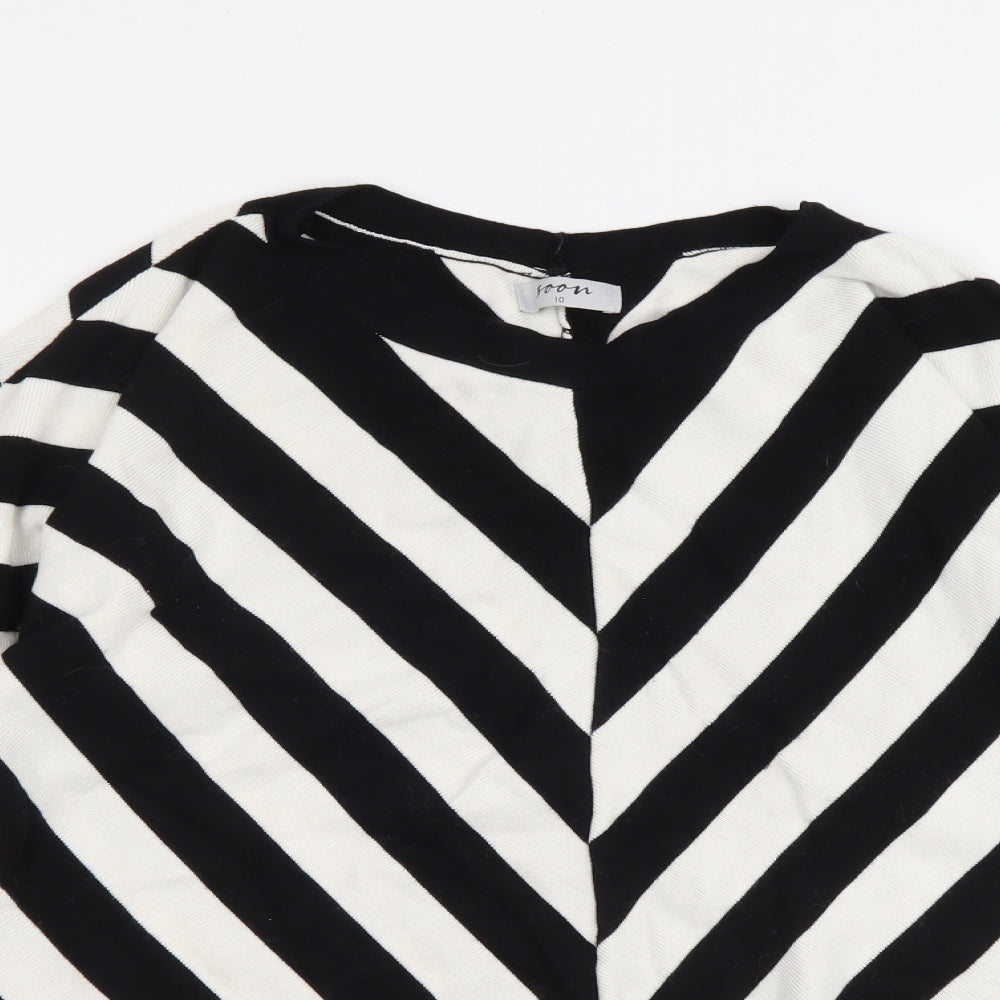 Soon Womens Black Round Neck Striped Viscose Pullover Jumper Size 10