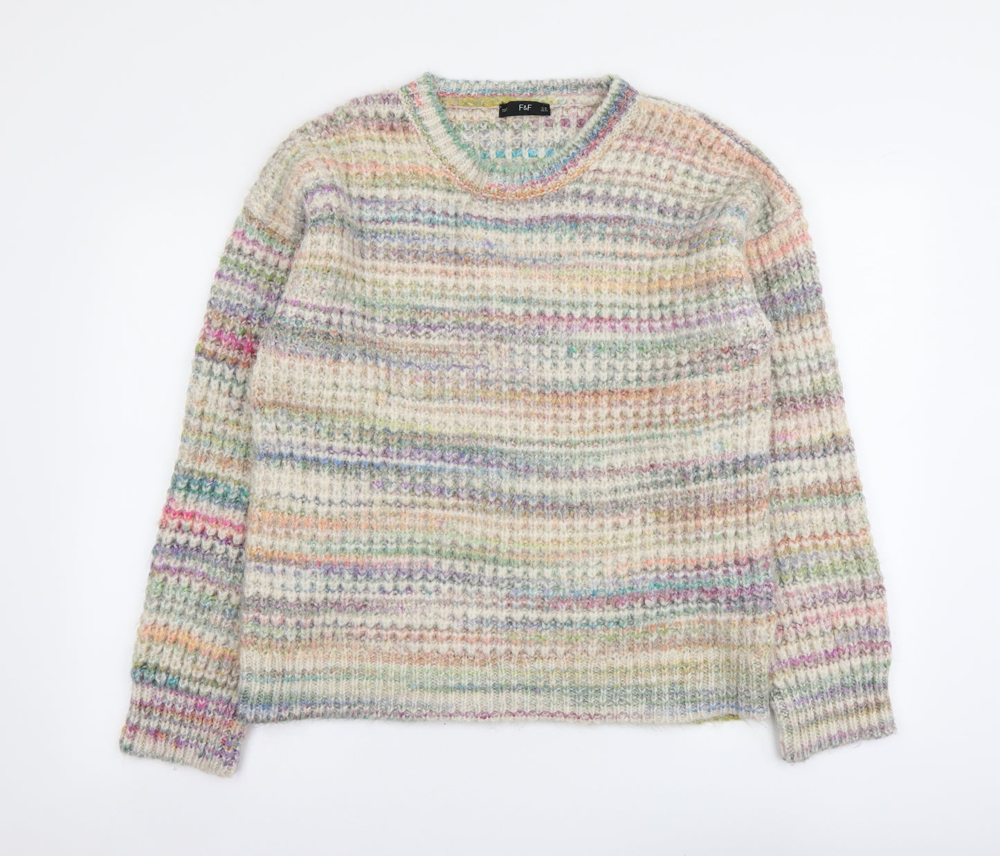 F&F Womens Multicoloured Round Neck Acrylic Pullover Jumper Size 16