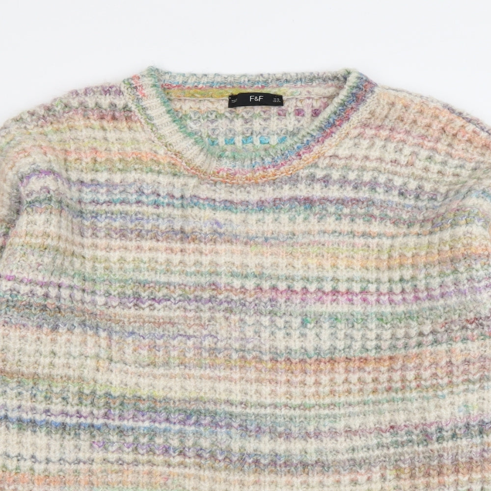 F&F Womens Multicoloured Round Neck Acrylic Pullover Jumper Size 16