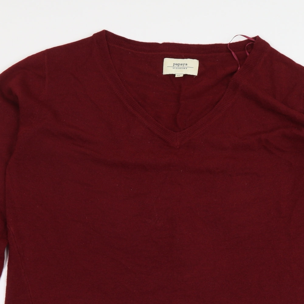 Papaya Womens Red V-Neck Acrylic Tunic Jumper Size M