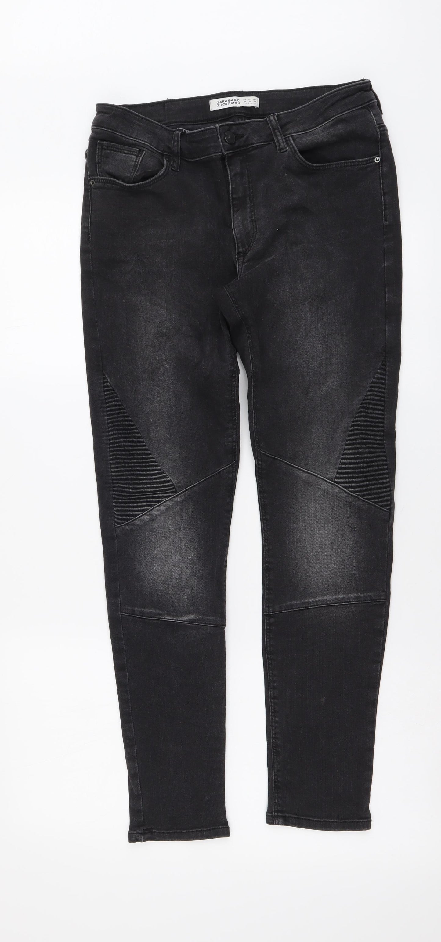Zara Womens Grey Cotton Skinny Jeans Size 12 L27 in Regular Button