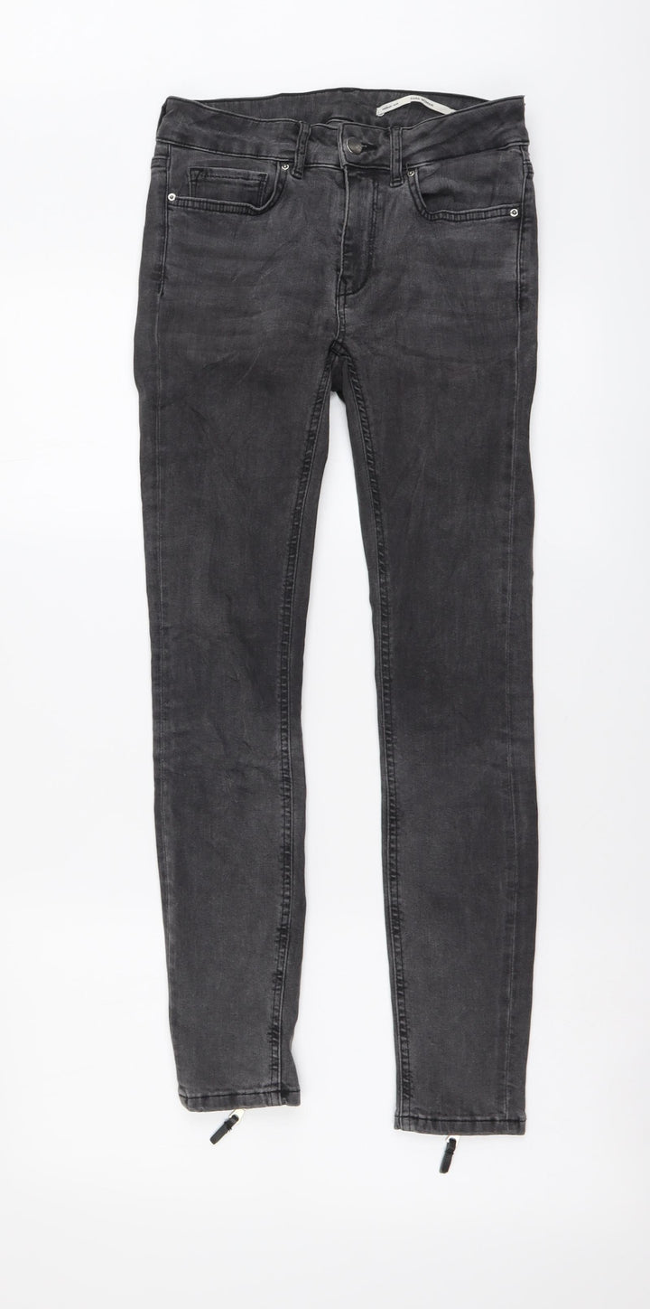 Zara Womens Grey Cotton Skinny Jeans Size S L28 in Regular Button