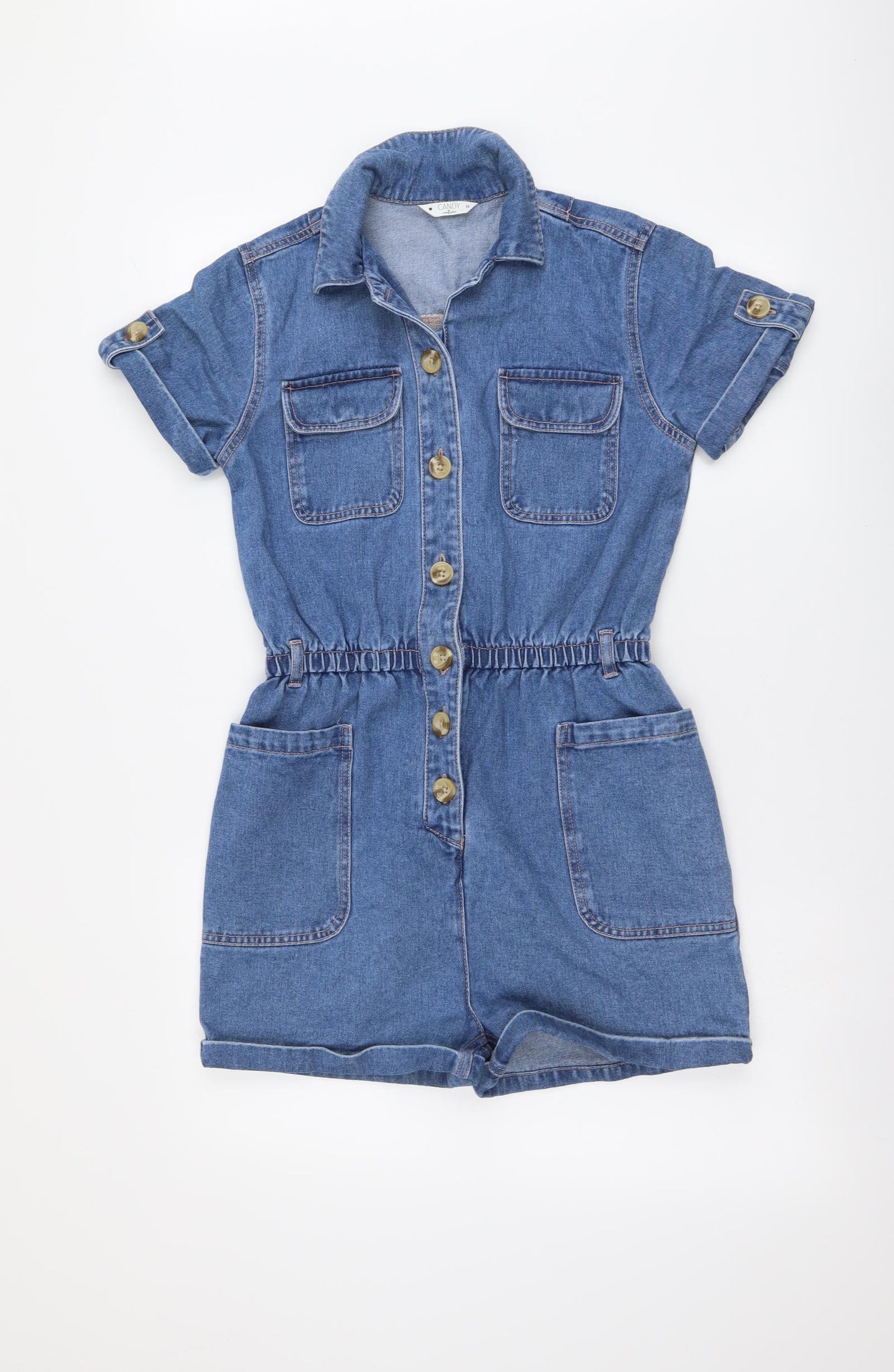 Candy Womens Blue Cotton Playsuit One-Piece Size 14 Button