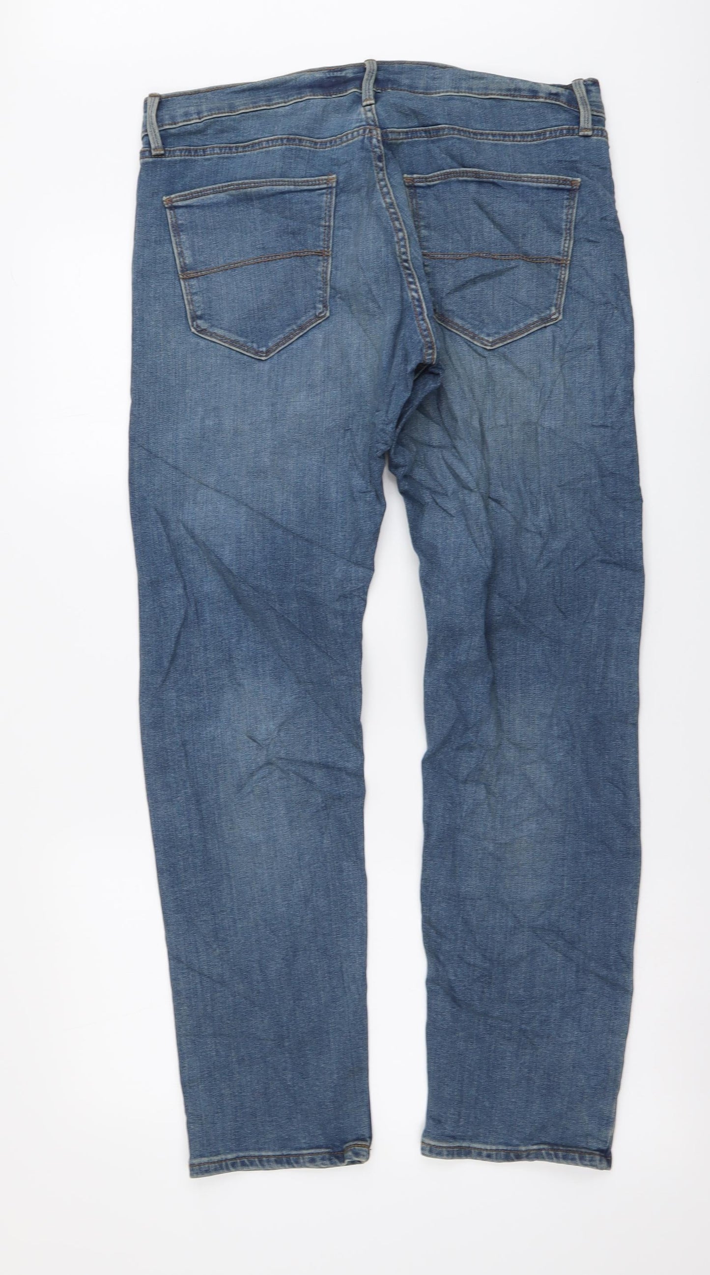 Marks and Spencer Mens Blue Cotton Skinny Jeans Size 34 in L31 in Regular Button