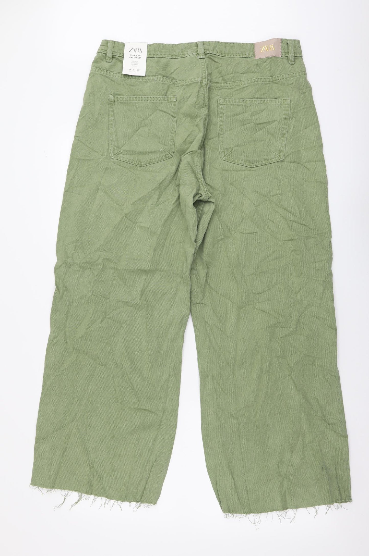 Zara Womens Green Cotton Wide-Leg Jeans Size 18 L27 in Regular Button